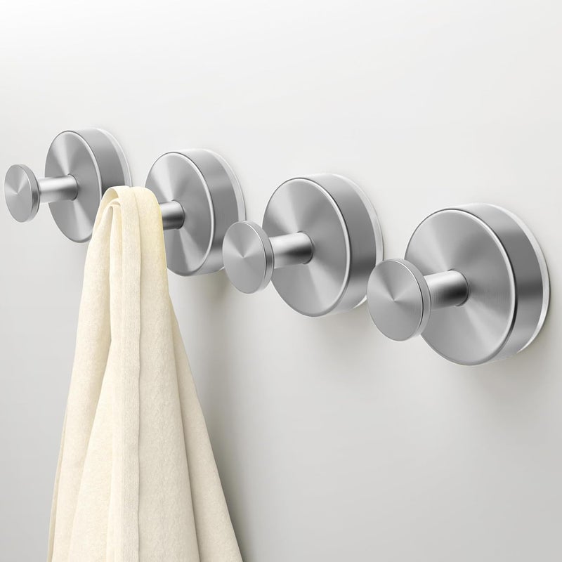 Deluwire Suction Cup Hooks for Shower,4 Packs Wall Mount Towel Holder,Removable Shower Towel Suction Hooks for Bathroom Wall,Kitchen,Glass,Mirror,Tile to Hang Robes,Loofah-Silver - Image 1